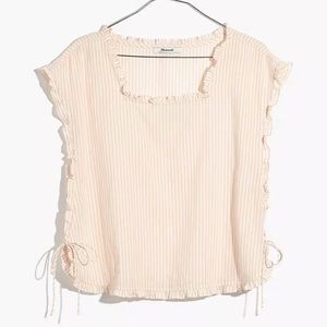 Madewell Pink/Off white stripe cropped top